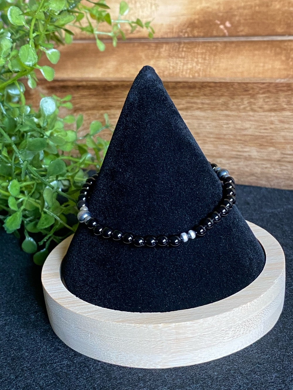 B12 Black Onyx desert pearl stretch bracelet | size: Stretchy 6.5-7.5